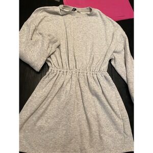 H M Divided Gray Long Sleeve Drawstring Waist Sweatshirt Dress Size L